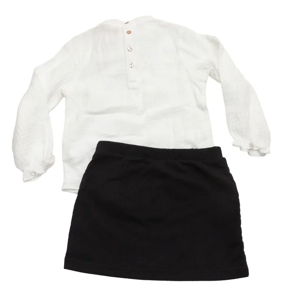 Mauve Girls 4T Cream Cotton Tie Neck Blouse Children's Place Cat Skirt Outfit